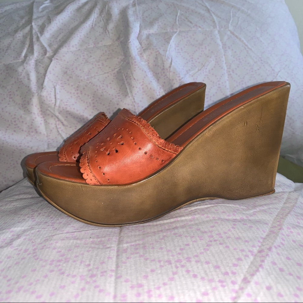 Divietto Orange Leather Clogs, size 8